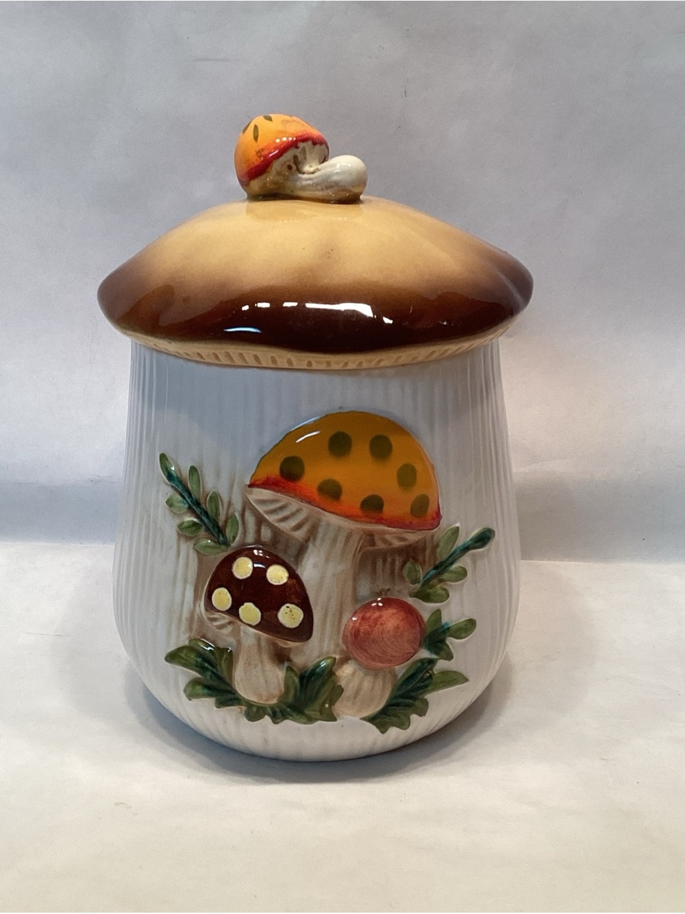 Vintage Merry Mushroom Sears Roebuck & Co. 9" Medium Ceramic Canister Excellent!